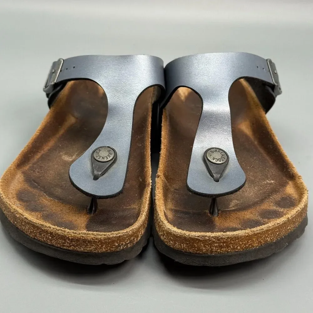 Birkenstock Gizeh Womens 6 Gray Blue Flip-Flop Sandals Open Toe Slip on Metallic